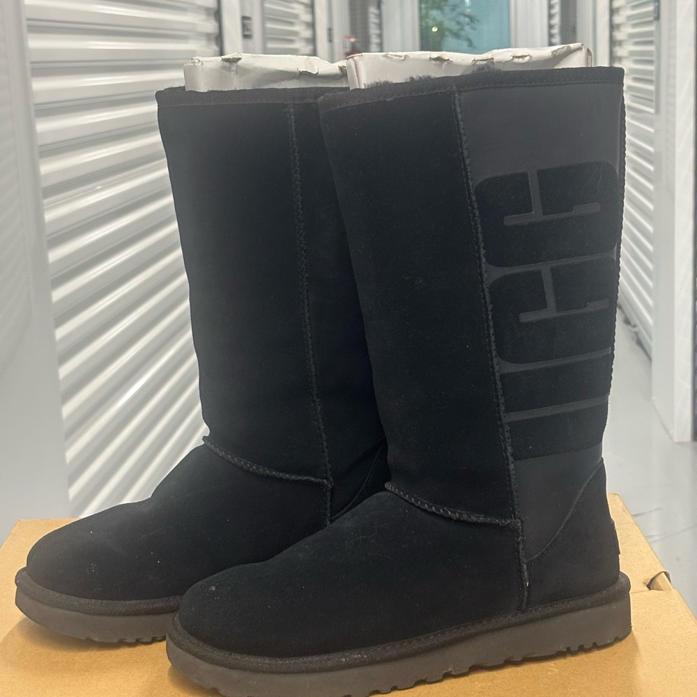 UGG Classic Tall Logo Black Rubber Boot - Picture 8 of 16